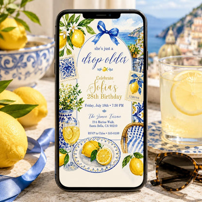 Editable Lemon Birthday Invitation, Just A Drop Older Birthday Invitation, Summer Lemon Drop Birthday Invite, Digital Canva Template __etsy:8064340544