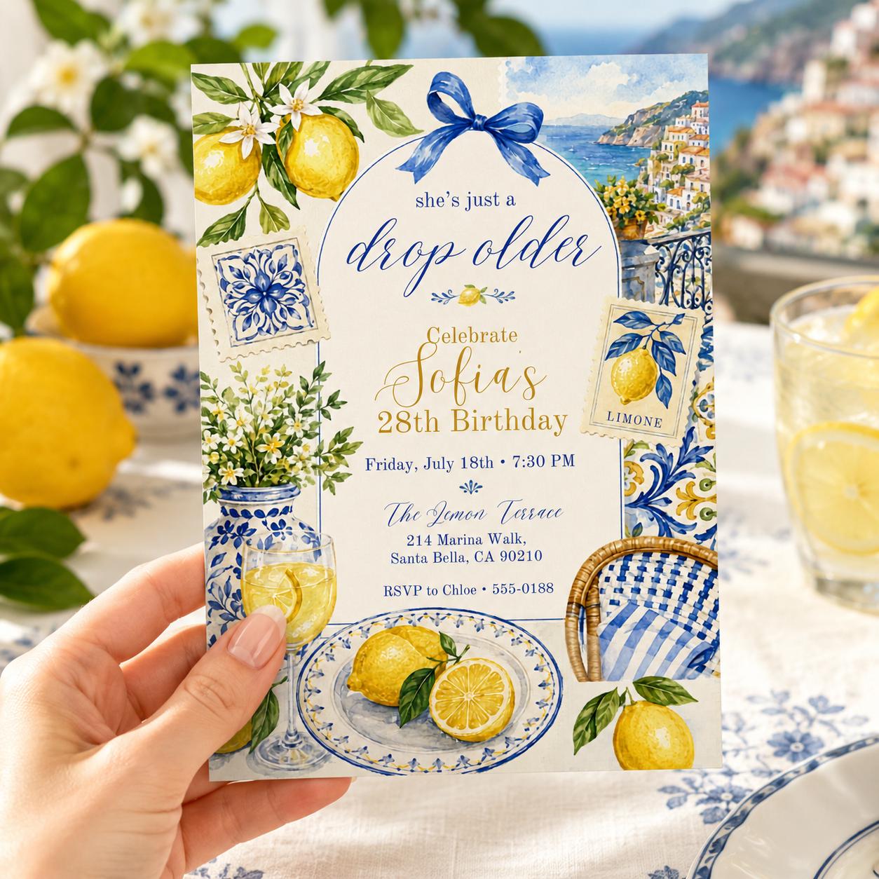 Editable Lemon Birthday Invitation, Just A Drop Older Birthday Invitation, Summer Lemon Drop Birthday Invite, Digital Canva Template __etsy:8112258037