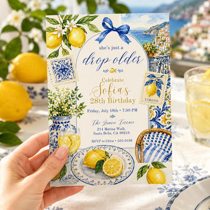 Editable Lemon Birthday Invitation, Just A Drop Older Birthday Invitation, Summer Lemon Drop Birthday Invite, Digital Canva Template __etsy:8112258037