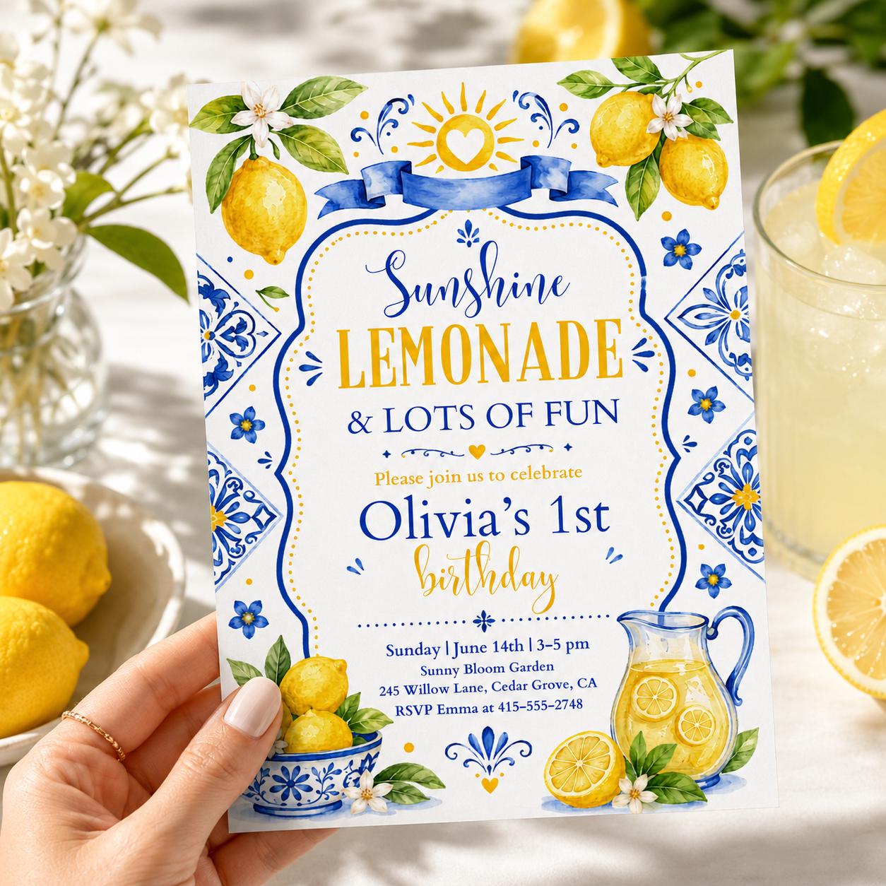 Editable Lemon 1st Birthday Invitation, Sunshine Lemonade And Fun Birthday, Citrus Birthday, Girl Summer Fruit Party, Editable Canva __etsy:8050271307