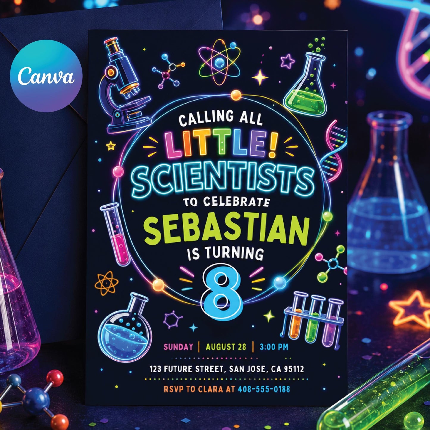 Editable Little Scientist Birthday Invitation, Science Experiment Invite Canva Template,  Girl Science Slime Part, Editable Canva Template __etsy:8059022431
