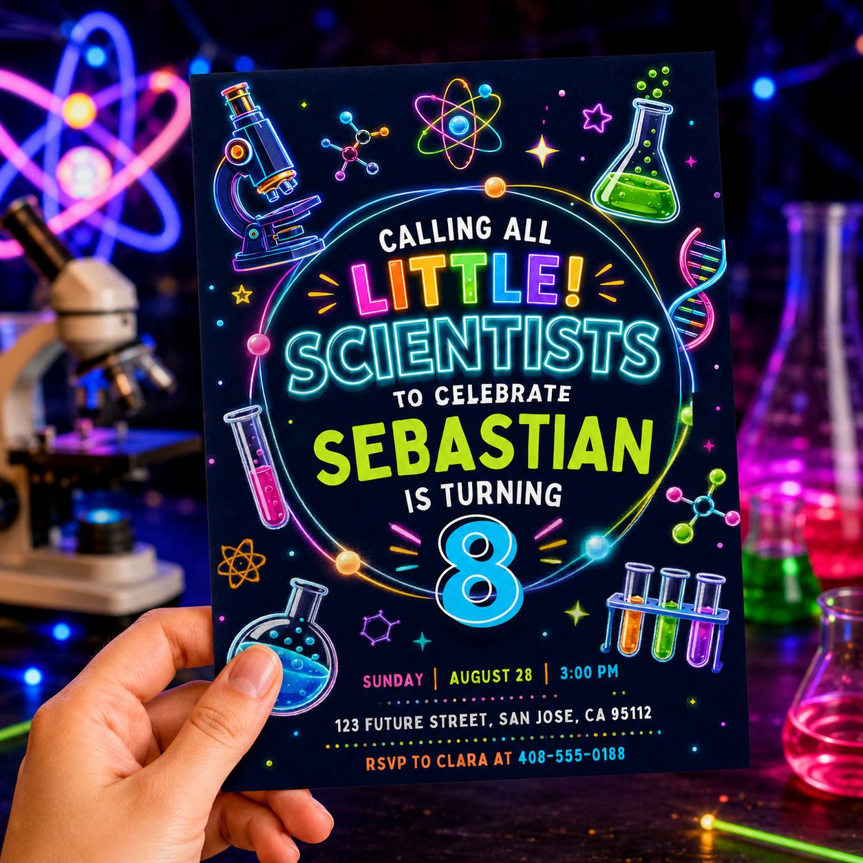 Editable Little Scientist Birthday Invitation, Science Experiment Invite Canva Template,  Girl Science Slime Part, Editable Canva Template __etsy:8011103744