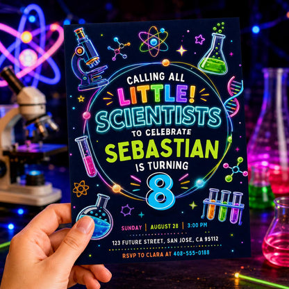 Editable Little Scientist Birthday Invitation, Science Experiment Invite Canva Template,  Girl Science Slime Part, Editable Canva Template __etsy:8011103744