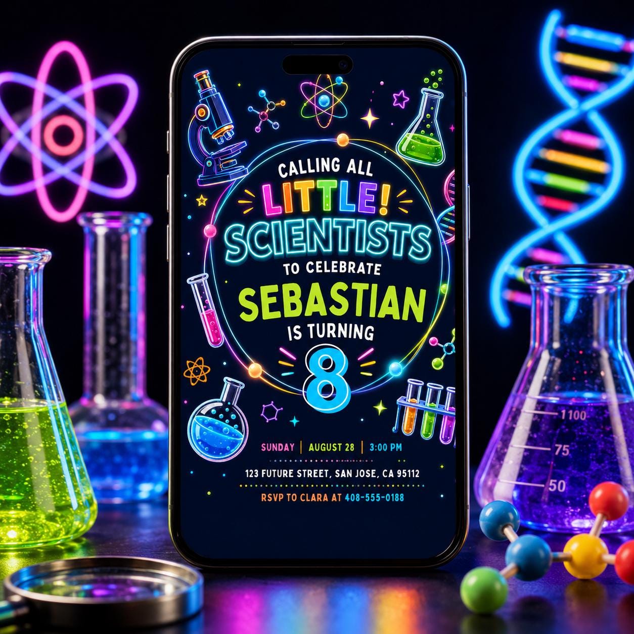 Editable Little Scientist Birthday Invitation, Science Experiment Invite Canva Template,  Girl Science Slime Part, Editable Canva Template __etsy:8059017107