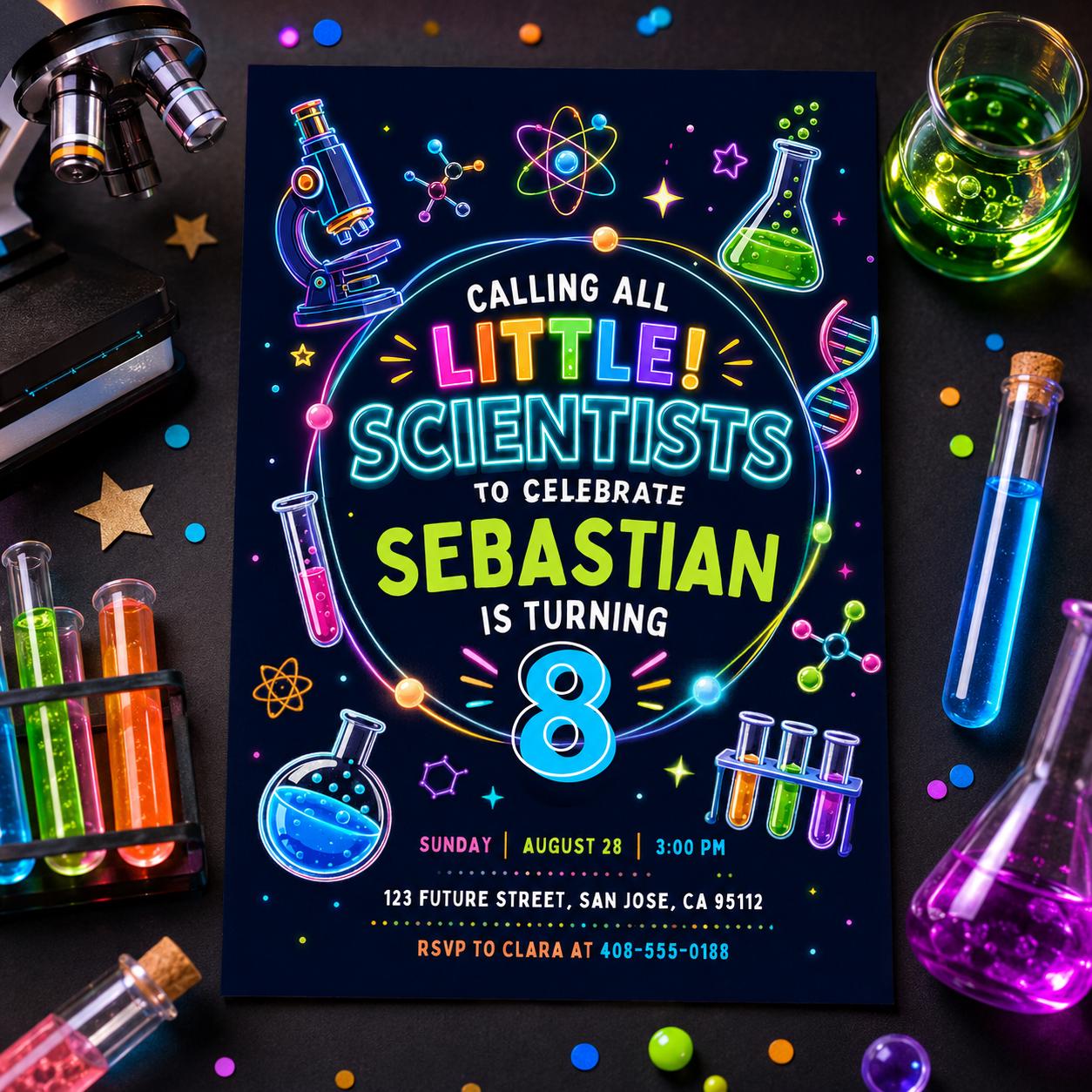 Editable Little Scientist Birthday Invitation, Science Experiment Invite Canva Template,  Girl Science Slime Part, Editable Canva Template __etsy:8011104302