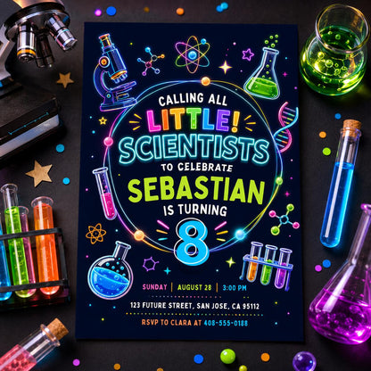 Editable Little Scientist Birthday Invitation, Science Experiment Invite Canva Template,  Girl Science Slime Part, Editable Canva Template __etsy:8011104302