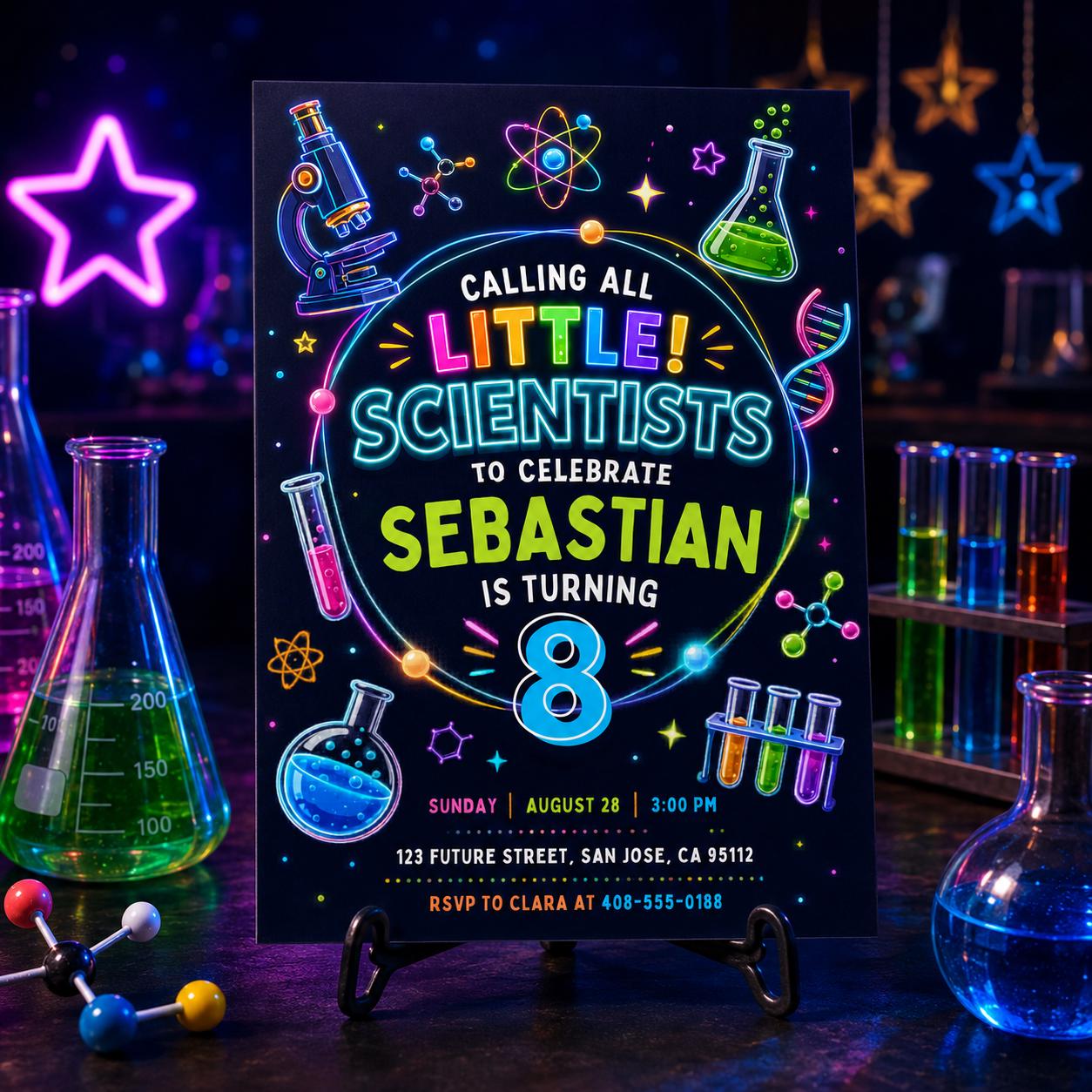 Editable Little Scientist Birthday Invitation, Science Experiment Invite Canva Template,  Girl Science Slime Part, Editable Canva Template __etsy:8059017569