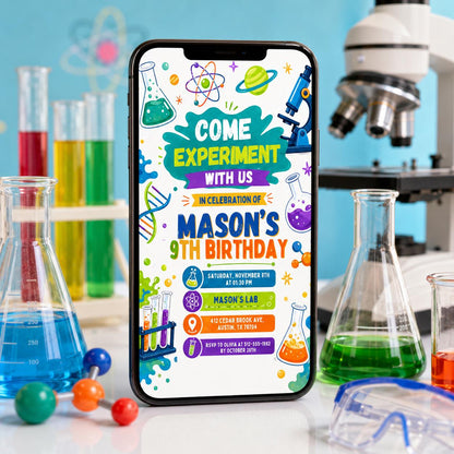 Editable Mad Science Experiment Birthday Invitation, Science Experiment Invitation, Boy Science Party, Editable Canva Template Science Party __etsy:8037943374