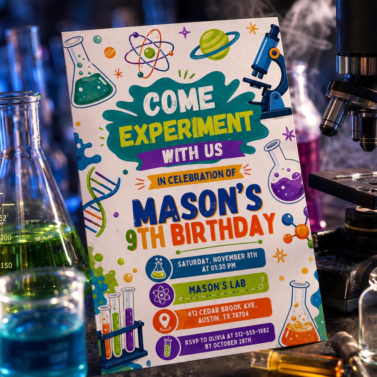 Editable Mad Science Experiment Birthday Invitation, Science Experiment Invitation, Boy Science Party, Editable Canva Template Science Party __etsy:8037943392