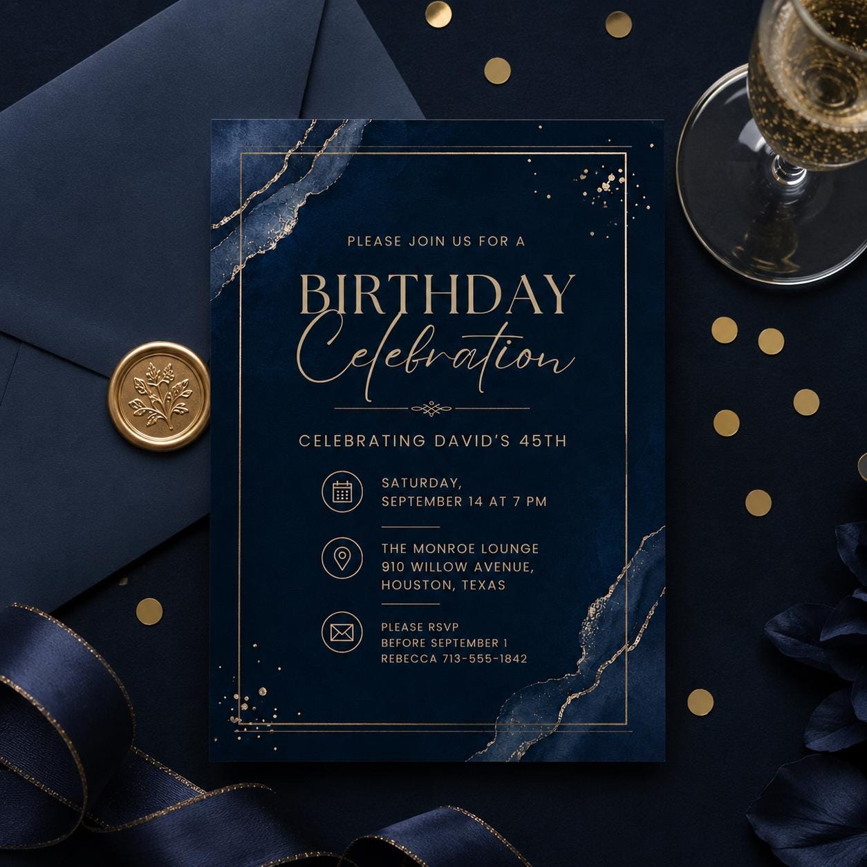 Editable Modern Black Gold Birthday Invite, Men's Digital Party Invite, Editable Birthday Invitation Template: Canva Digital Party Invite __etsy:8078498821