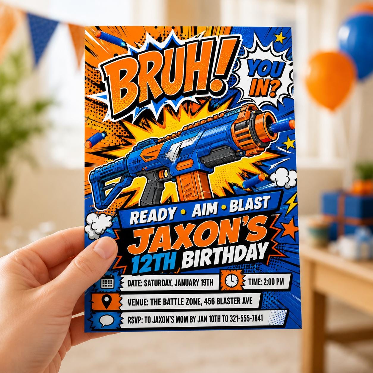 Editable Nerf Birthday Party Invitation Template, Nerf Invites, Nerf Dart Invitation, Boys Birthday Invite, Kids Birthday Invitation Canva __etsy:8032180750