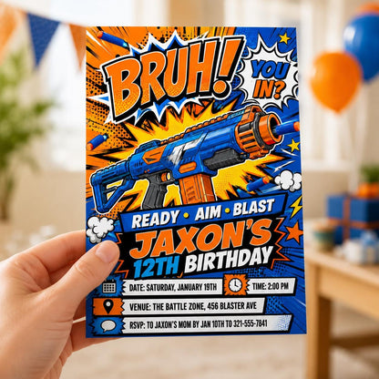 Editable Nerf Birthday Party Invitation Template, Nerf Invites, Nerf Dart Invitation, Boys Birthday Invite, Kids Birthday Invitation Canva __etsy:8032180750