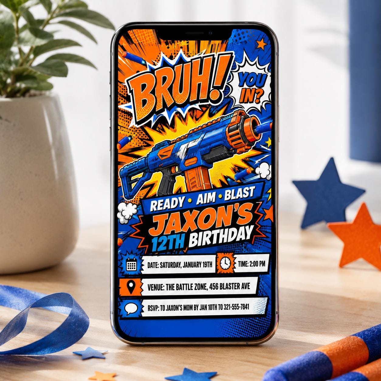 Editable Nerf Birthday Party Invitation Template, Nerf Invites, Nerf Dart Invitation, Boys Birthday Invite, Kids Birthday Invitation Canva __etsy:8080090821
