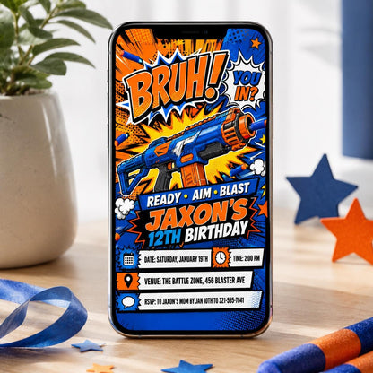 Editable Nerf Birthday Party Invitation Template, Nerf Invites, Nerf Dart Invitation, Boys Birthday Invite, Kids Birthday Invitation Canva __etsy:8080090821