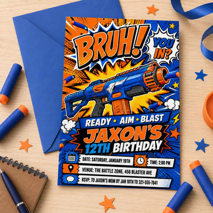 Editable Nerf Birthday Party Invitation Template, Nerf Invites, Nerf Dart Invitation, Boys Birthday Invite, Kids Birthday Invitation Canva __etsy:8032180764