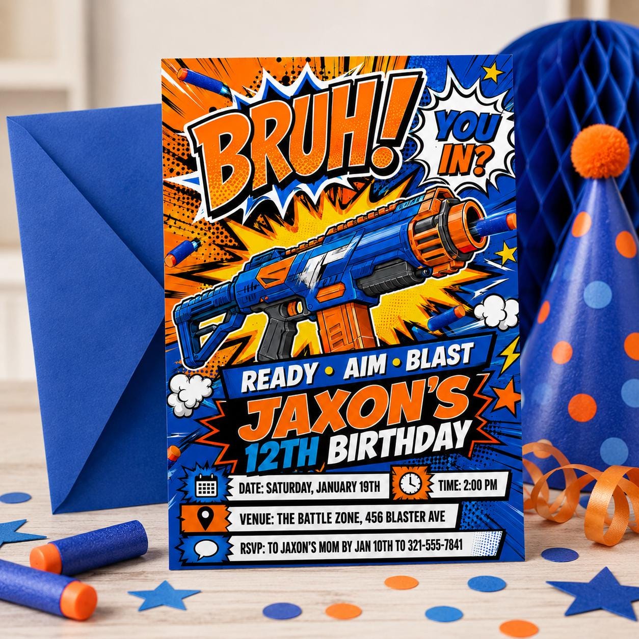 Editable Nerf Birthday Party Invitation Template, Nerf Invites, Nerf Dart Invitation, Boys Birthday Invite, Kids Birthday Invitation Canva __etsy:8080090831
