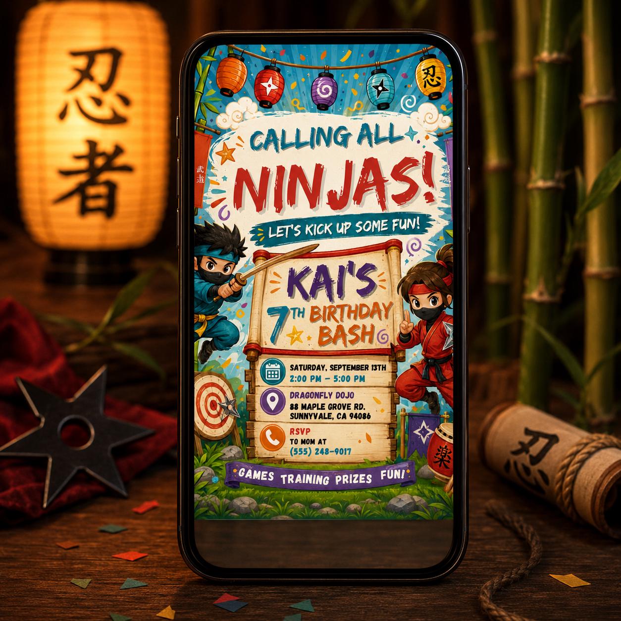 Editable Ninja Birthday Invitation Canva Template, Ninja boys Invitation, Karate Boys Birthday Invite, Ninja Kids Party Invite, Canva __etsy:8097190925