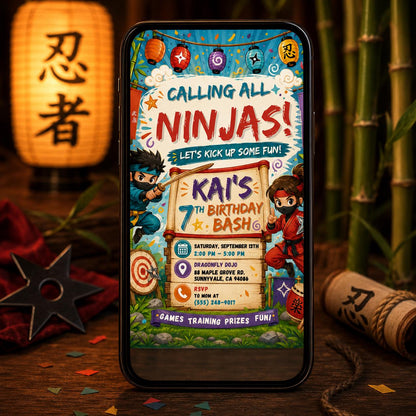 Editable Ninja Birthday Invitation Canva Template, Ninja boys Invitation, Karate Boys Birthday Invite, Ninja Kids Party Invite, Canva __etsy:8097190925