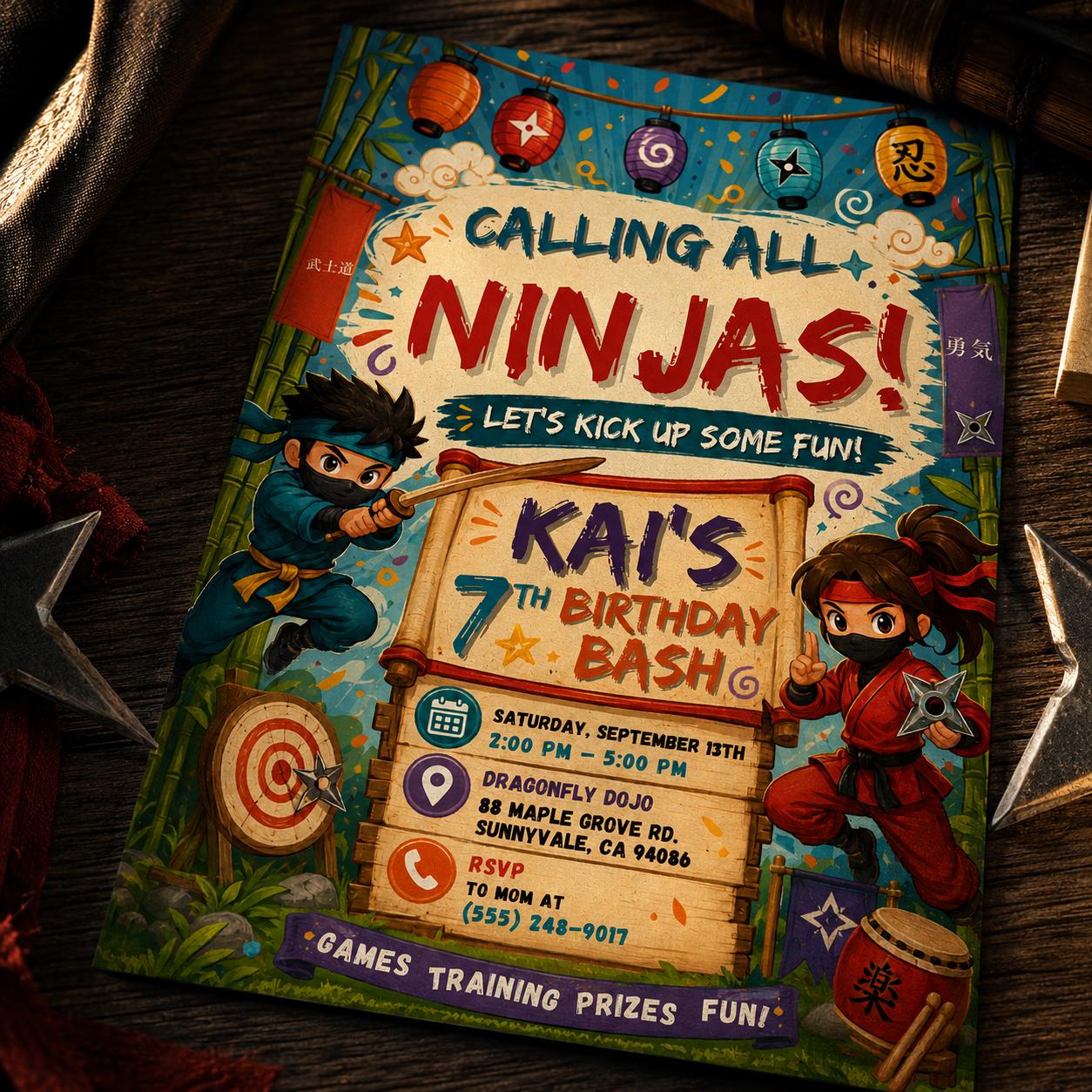 Editable Ninja Birthday Invitation Canva Template, Ninja boys Invitation, Karate Boys Birthday Invite, Ninja Kids Party Invite, Canva __etsy:8097190849
