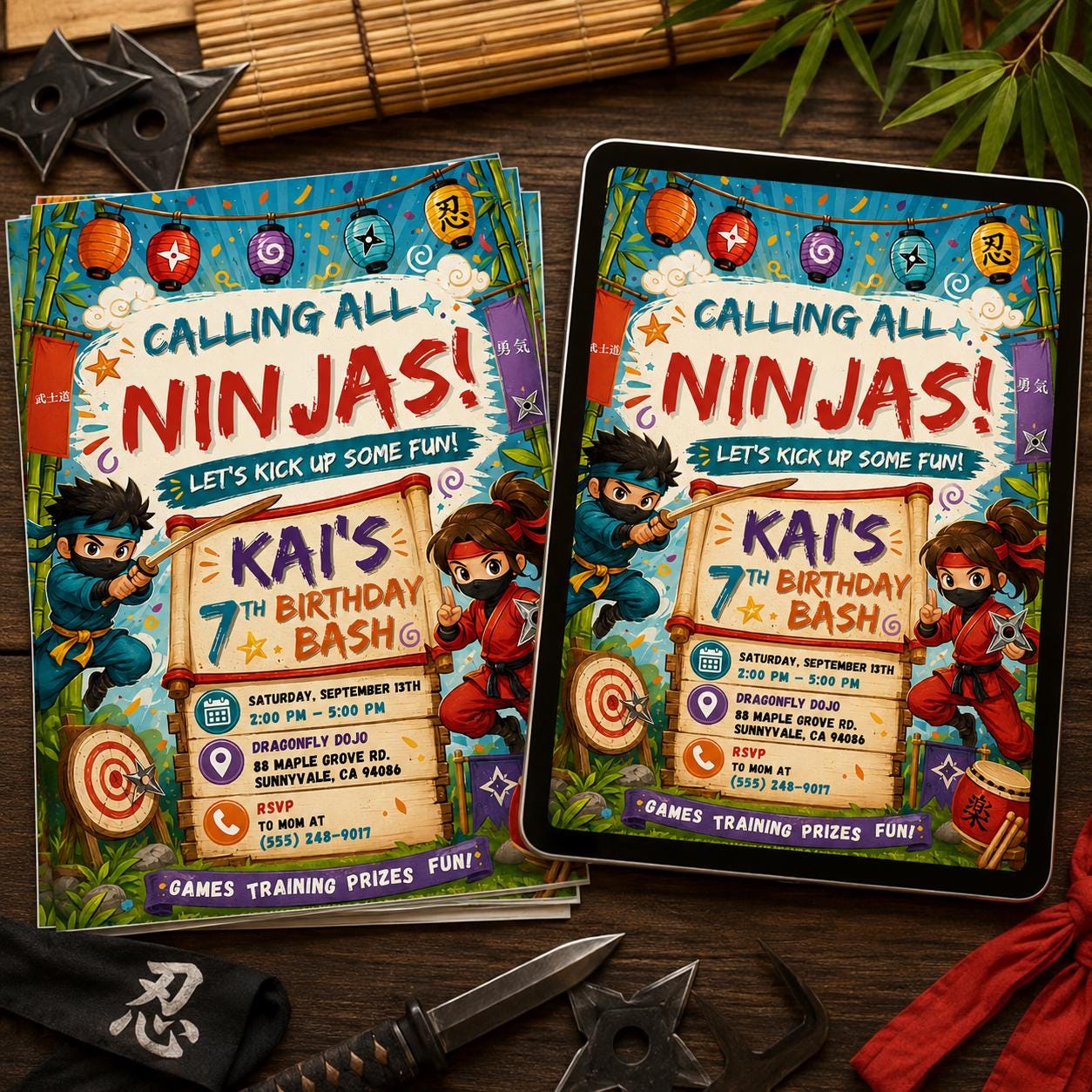 Editable Ninja Birthday Invitation Canva Template, Ninja boys Invitation, Karate Boys Birthday Invite, Ninja Kids Party Invite, Canva __etsy:8097190857