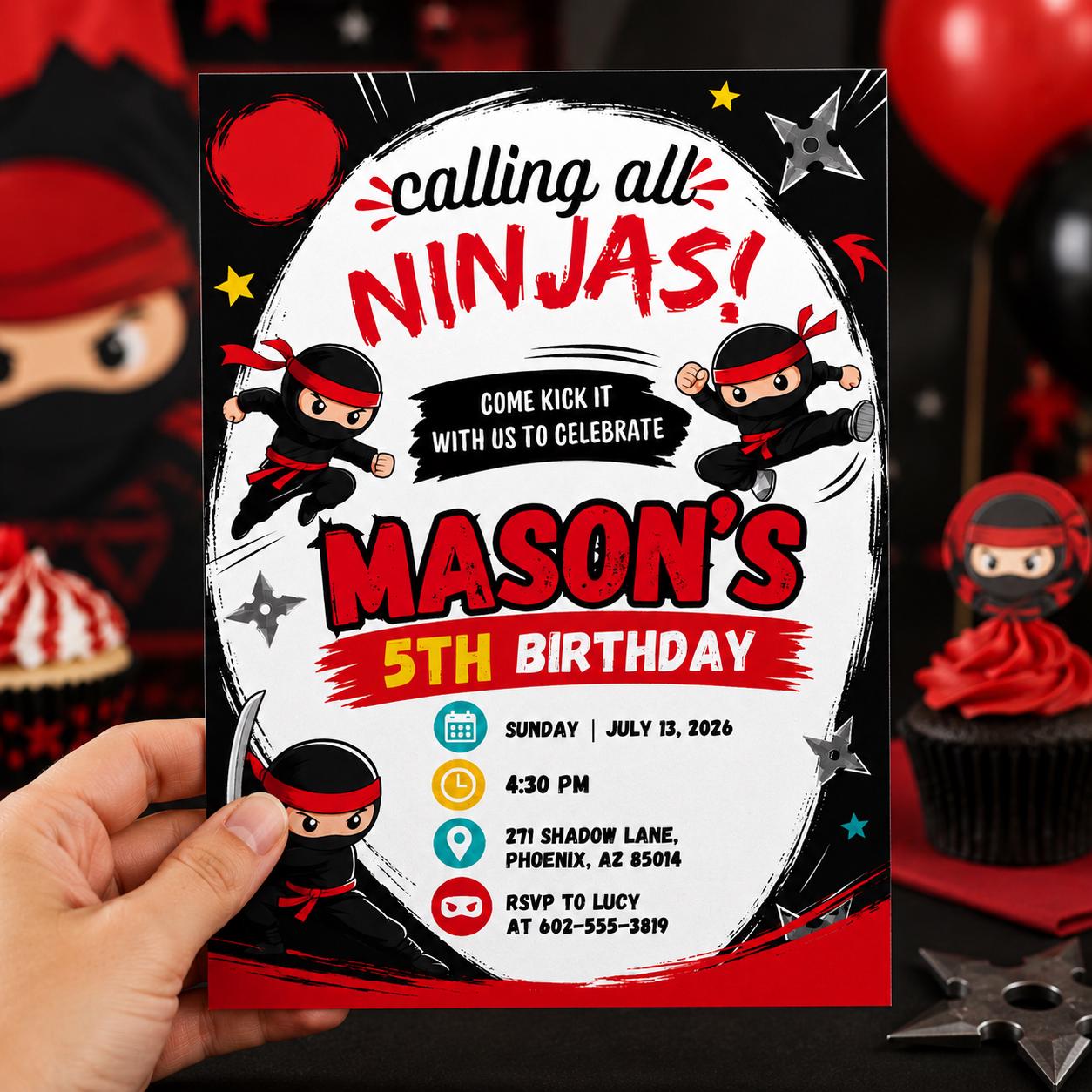 Editable Ninja Birthday Invitation Canva Template, Ninja boys Invitation, Karate Boys Birthday Invite, Ninja Kids Party Invite Digital __etsy:8080511705