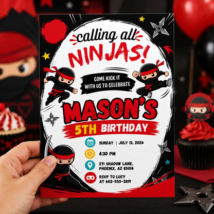 Editable Ninja Birthday Invitation Canva Template, Ninja boys Invitation, Karate Boys Birthday Invite, Ninja Kids Party Invite Digital __etsy:8080511705