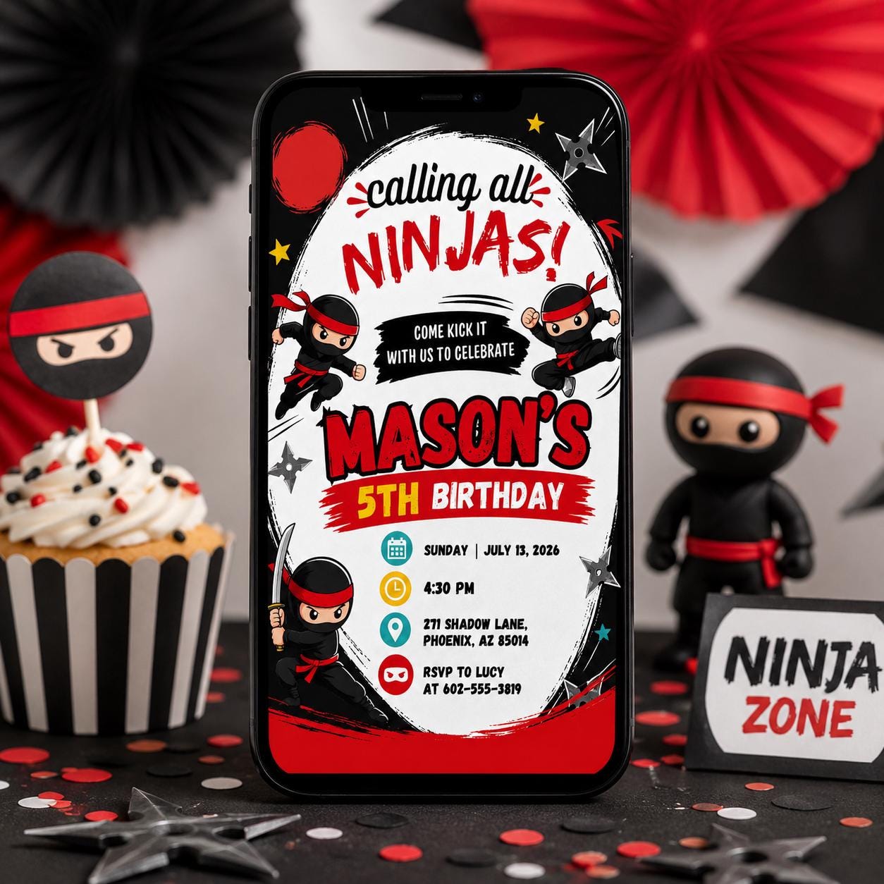 Editable Ninja Birthday Invitation Canva Template, Ninja boys Invitation, Karate Boys Birthday Invite, Ninja Kids Party Invite Digital __etsy:8032600608