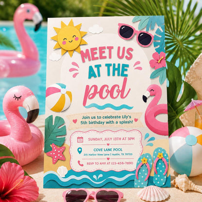 Editable Poolside Party Invitation Template, Meet Us Poolside Summer Invite, Pool Party Birthday Invite, Canva Any Event Invitation, Canva __etsy:8076805123