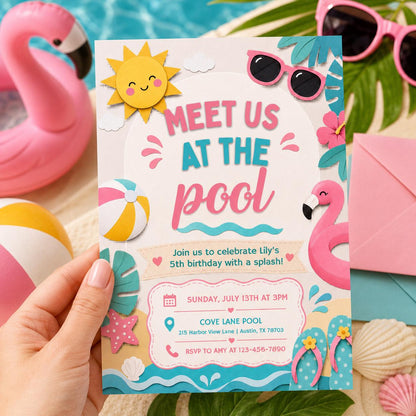 Editable Poolside Party Invitation Template, Meet Us Poolside Summer Invite, Pool Party Birthday Invite, Canva Any Event Invitation, Canva __etsy:8028892684