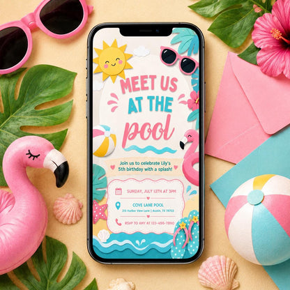 Editable Poolside Party Invitation Template, Meet Us Poolside Summer Invite, Pool Party Birthday Invite, Canva Any Event Invitation, Canva __etsy:8028892694
