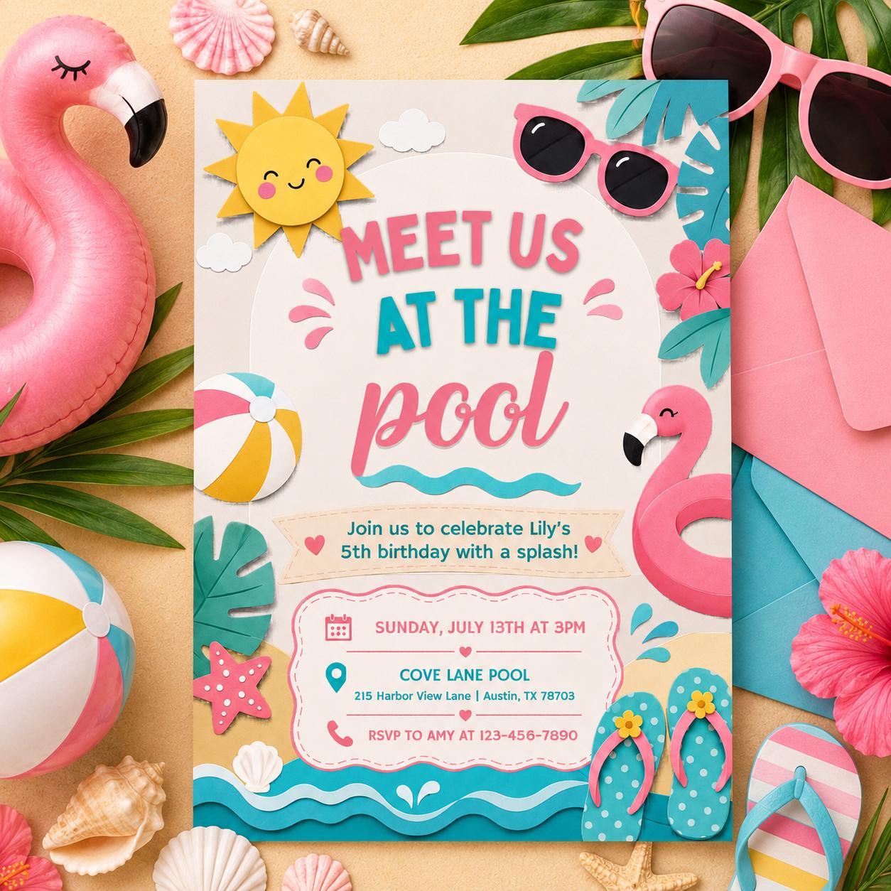 Editable Poolside Party Invitation Template, Meet Us Poolside Summer Invite, Pool Party Birthday Invite, Canva Any Event Invitation, Canva __etsy:8076805129