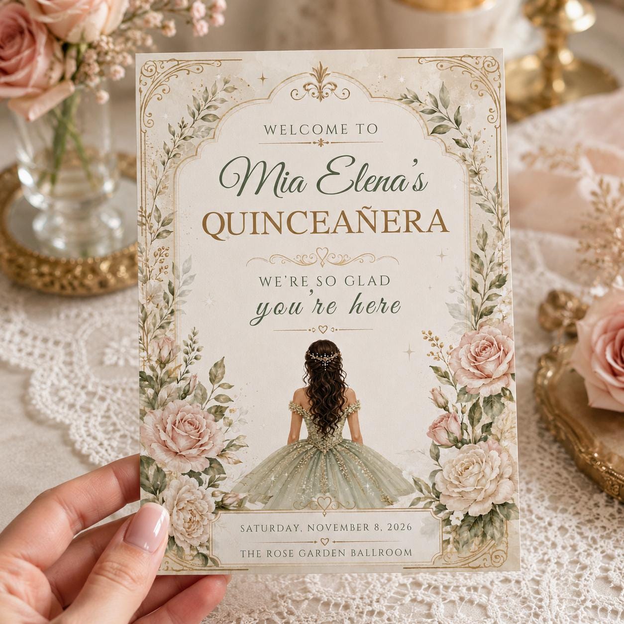 Editable Quinceañera Invitation, Mis Quince Invitation, Quinceanera Invite, Floral Design invitation, Red Gold Black, Mis Quince Anos, Canva __etsy:8049755400