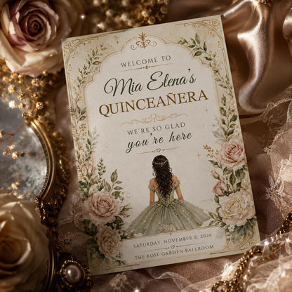 Editable Quinceañera Invitation, Mis Quince Invitation, Quinceanera Invite, Floral Design invitation, Red Gold Black, Mis Quince Anos, Canva __etsy:8097668503