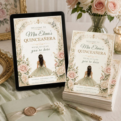 Editable Quinceañera Invitation, Mis Quince Invitation, Quinceanera Invite, Floral Design invitation, Red Gold Black, Mis Quince Anos, Canva __etsy:8097668483