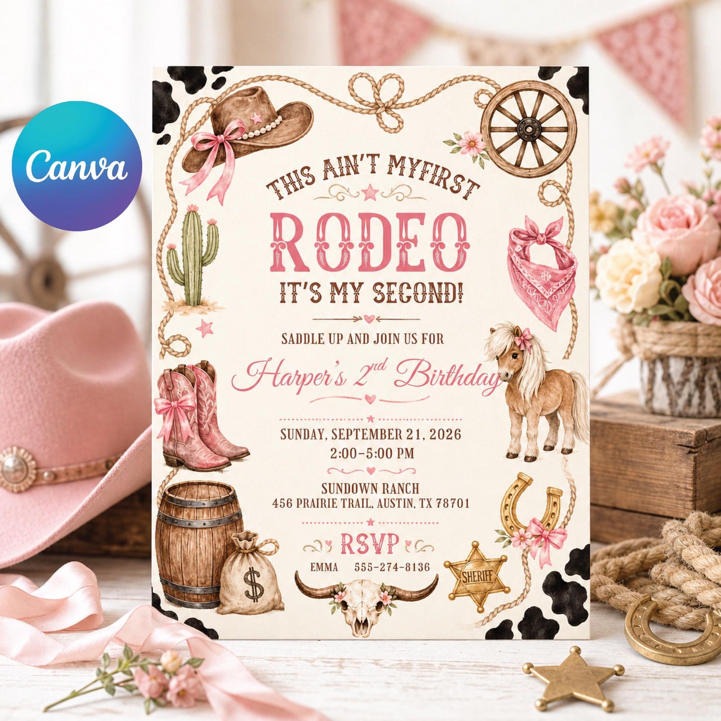 Editable Rodeo Birthday invitation-rodeo party-cowgirl party theme-instant download __etsy:7976661166