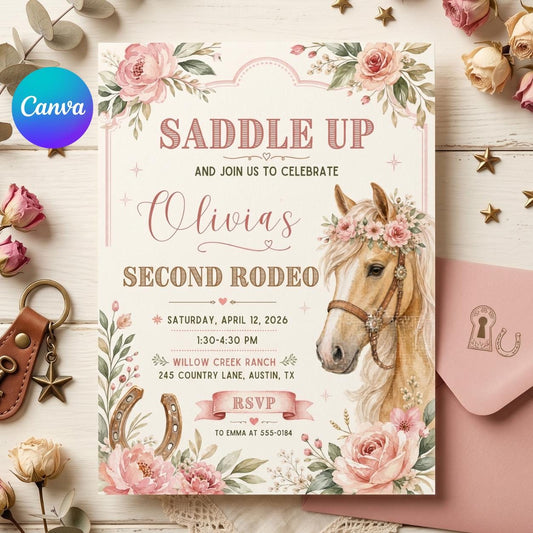 Editable Rodeo Invitation Template, Second Birthday Party, Rodeo Girls Party, Saddle up invite, Editable Canva Template __etsy:8035875307