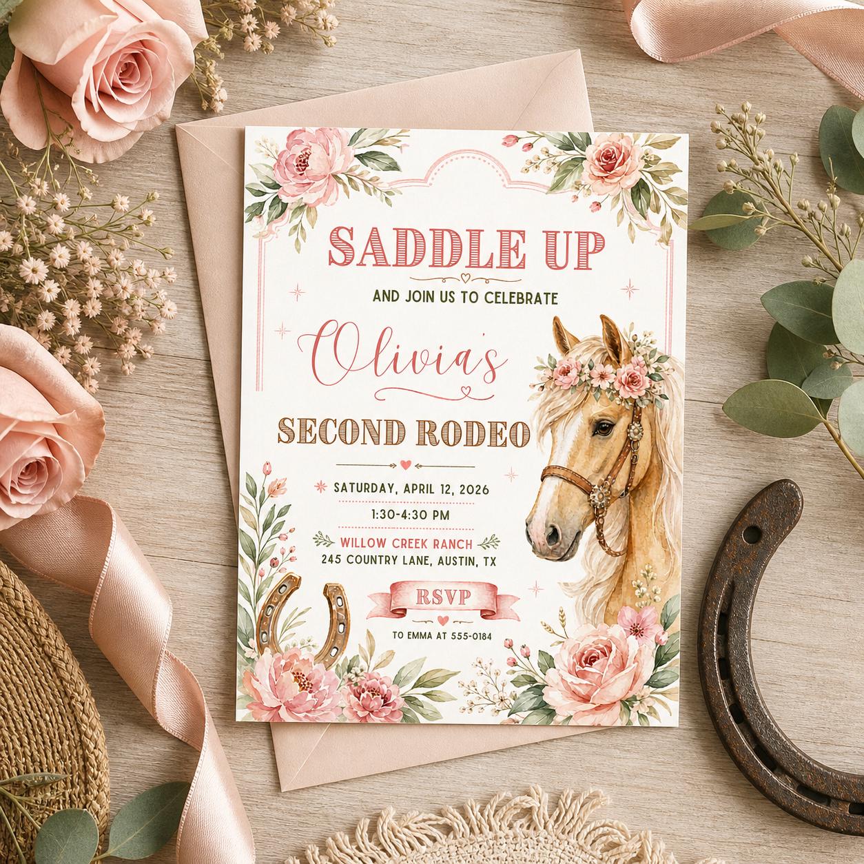 Editable Rodeo Invitation Template, Second Birthday Party, Rodeo Girls Party, Saddle up invite, Editable Canva Template __etsy:8033973287