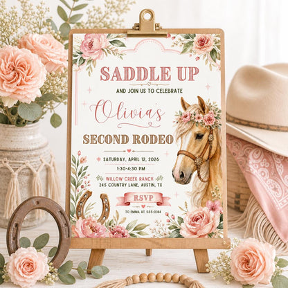 Editable Rodeo Invitation Template, Second Birthday Party, Rodeo Girls Party, Saddle up invite, Editable Canva Template __etsy:7986031622
