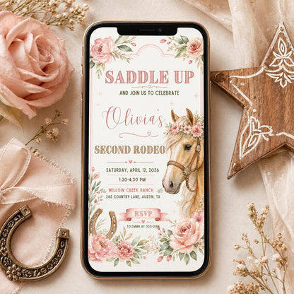 Editable Rodeo Invitation Template, Second Birthday Party, Rodeo Girls Party, Saddle up invite, Editable Canva Template __etsy:7986031946
