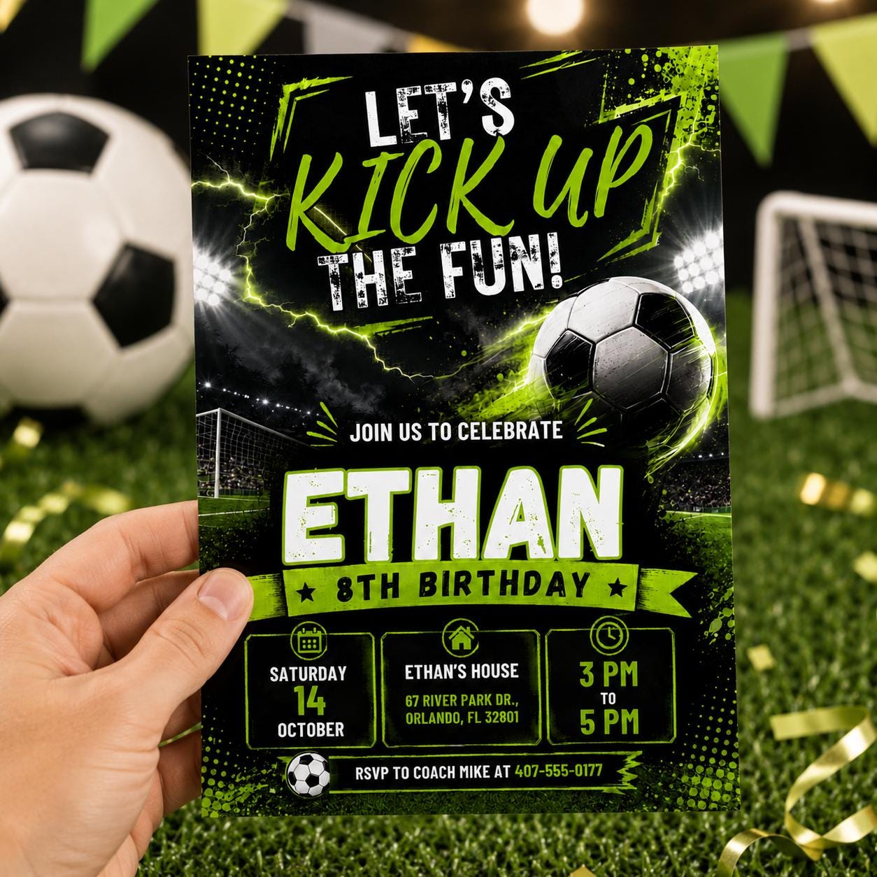 Editable Soccer Birthday Invitation, Let's Kick It Party Invite, Kids Football Birthday, Canva Template, Soccer Birthday , Sports Theme Boy __etsy:8034600892
