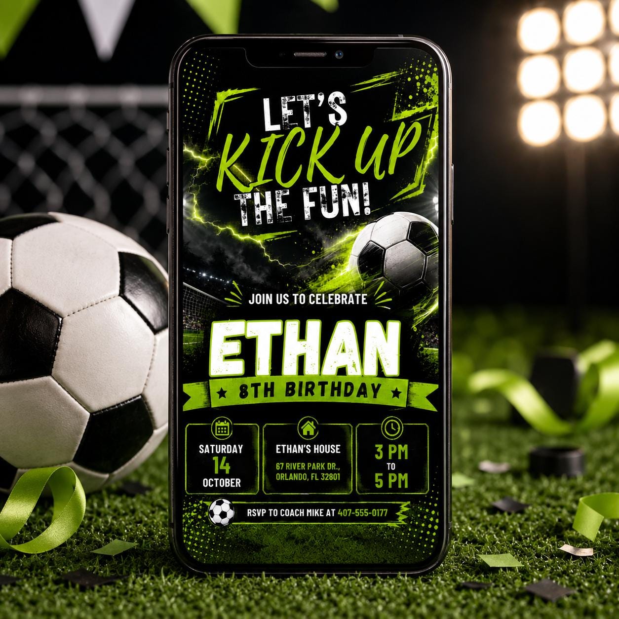 Editable Soccer Birthday Invitation, Let's Kick It Party Invite, Kids Football Birthday, Canva Template, Soccer Birthday , Sports Theme Boy __etsy:8034600816