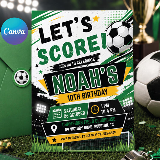 Editable Soccer Birthday Invitation Template, Football Invite, Kids Soccer Invite,  Let's Kick it Soccer Invite, Editable Canva Template __etsy:8071777713
