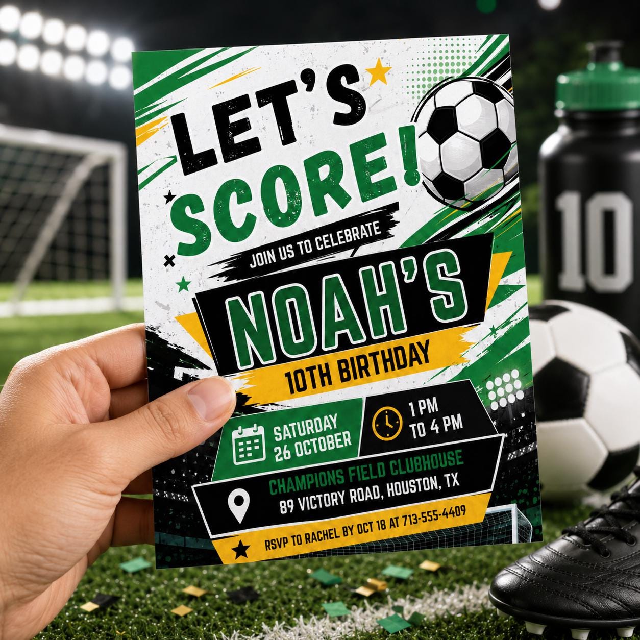 Editable Soccer Birthday Invitation Template, Football Invite, Kids Soccer Invite,  Let's Kick it Soccer Invite, Editable Canva Template __etsy:8023862494