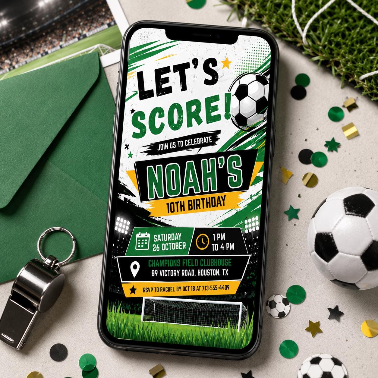 Editable Soccer Birthday Invitation Template, Football Invite, Kids Soccer Invite,  Let's Kick it Soccer Invite, Editable Canva Template __etsy:8071772321