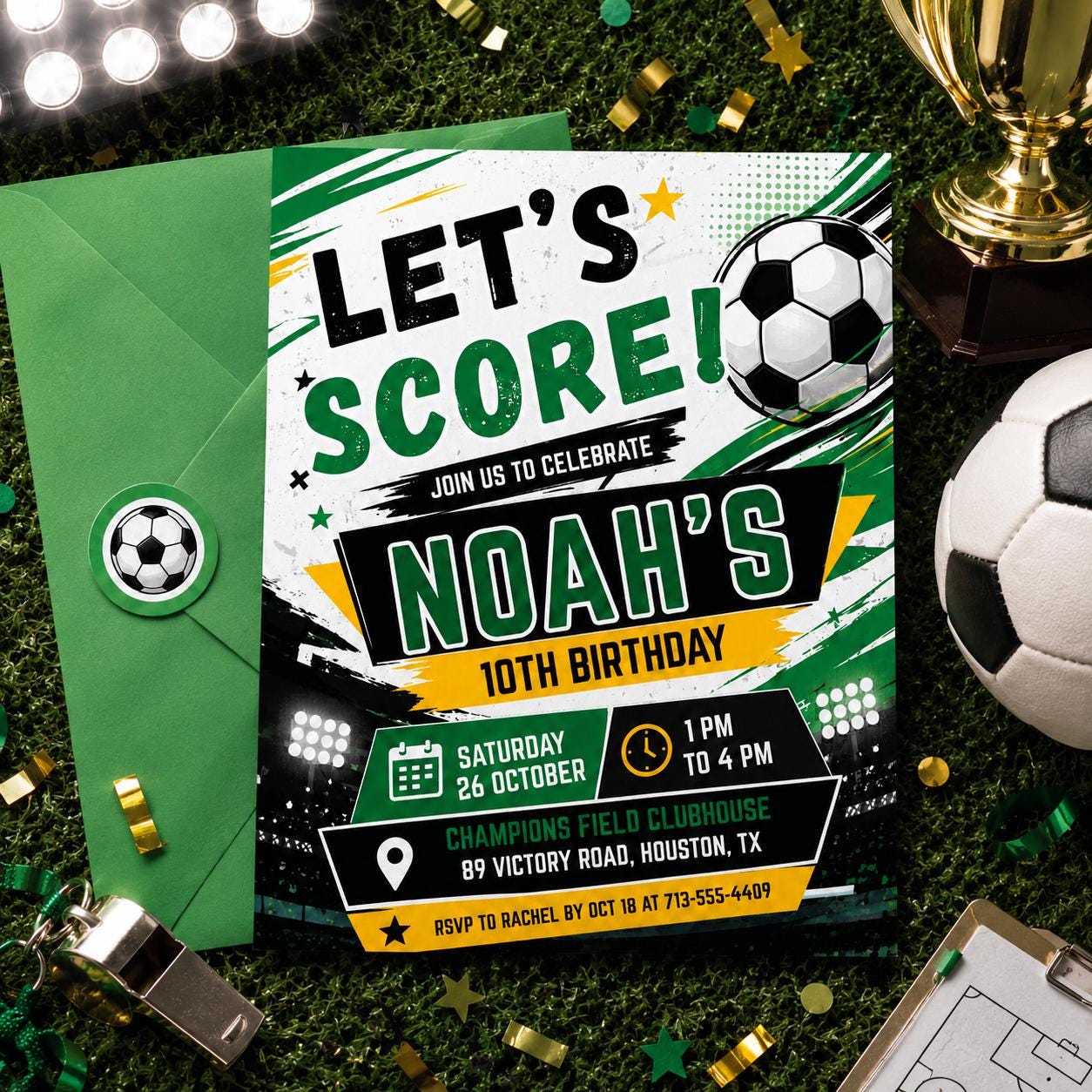 Editable Soccer Birthday Invitation Template, Football Invite, Kids Soccer Invite,  Let's Kick it Soccer Invite, Editable Canva Template __etsy:8071772329