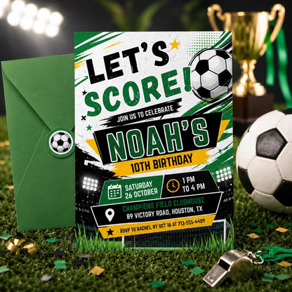 Editable Soccer Birthday Invitation Template, Football Invite, Kids Soccer Invite,  Let's Kick it Soccer Invite, Editable Canva Template __etsy:8023862496