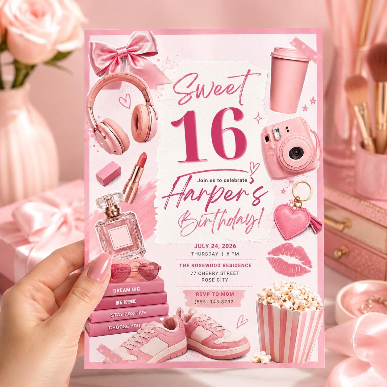 Editable Sweet 16 Birthday Invitation, Girls 16th Party Invitations, Pastel 16th Birthday Invitation, Pink Confetti Disco Dinner Invites __etsy:8059354442