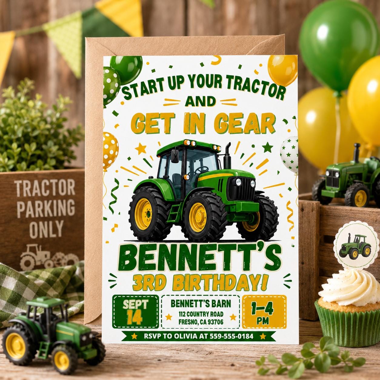 Editable Tractor Birthday Invitation, Green Tractor Ranch Party Invite For Boy Girl Printable Tractor Farm Kid Birthday Evite Canva Template __etsy:8007024034