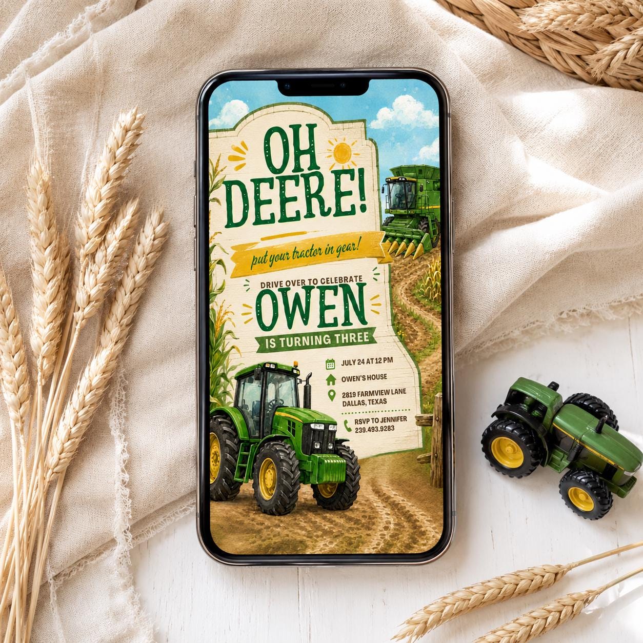 Editable Tractor Birthday Invitation, Green Tractor Ranch Party Invite For Boy Girl Printable Tractor Farm Kid Birthday Evite Canva Template __etsy:8018508884