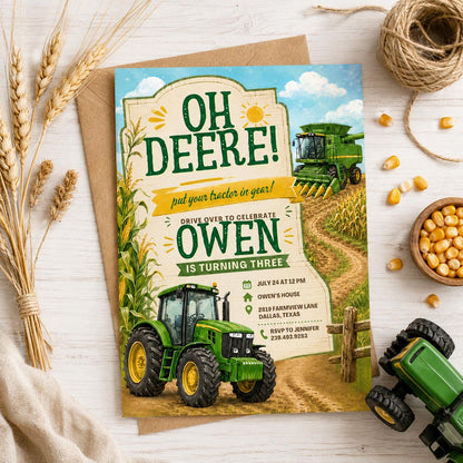 Editable Tractor Birthday Invitation, Green Tractor Ranch Party Invite For Boy Girl Printable Tractor Farm Kid Birthday Evite Canva Template __etsy:8066428053